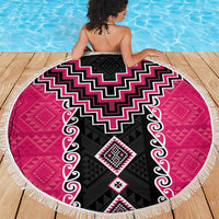 Pink Niho Taniwha Mix Poutama Beach Blanket Unique Taniko Aotearoa