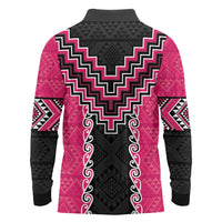 Pink Niho Taniwha Mix Poutama Long Sleeve Polo Shirt Unique Taniko Aotearoa LT01 - Polynesian Pride