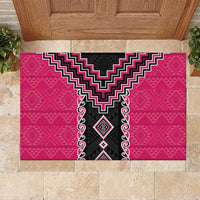 Pink Niho Taniwha Mix Poutama Rubber Doormat Unique Taniko Aotearoa