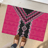 Pink Niho Taniwha Mix Poutama Rubber Doormat Unique Taniko Aotearoa