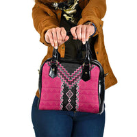 Pink Niho Taniwha Mix Poutama Shoulder Handbag Unique Taniko Aotearoa
