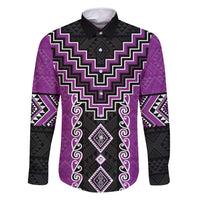 Purple Niho Taniwha Mix Poutama Family Matching Long Sleeve Bodycon Dress and Hawaiian Shirt Unique Taniko Aotearoa