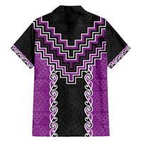 Purple Niho Taniwha Mix Poutama Family Matching Off Shoulder Short Dress and Hawaiian Shirt Unique Taniko Aotearoa