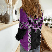 Purple Niho Taniwha Mix Poutama Women Casual Shirt Unique Taniko Aotearoa LT01 - Polynesian Pride