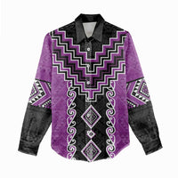 Purple Niho Taniwha Mix Poutama Women Casual Shirt Unique Taniko Aotearoa LT01 - Polynesian Pride