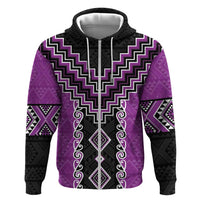 Purple Niho Taniwha Mix Poutama Zip Hoodie Unique Taniko Aotearoa LT01 Zip Hoodie Purple - Polynesian Pride