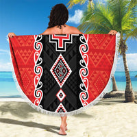 Red Niho Taniwha Mix Poutama Beach Blanket Unique Taniko Aotearoa