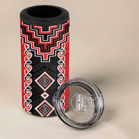 Red Niho Taniwha Mix Poutama 4 in 1 Can Cooler Tumbler Unique Taniko Aotearoa
