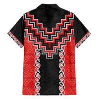 Red Niho Taniwha Mix Poutama Family Matching Off The Shoulder Long Sleeve Dress and Hawaiian Shirt Unique Taniko Aotearoa