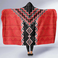 Red Niho Taniwha Mix Poutama Hooded Blanket Unique Taniko Aotearoa
