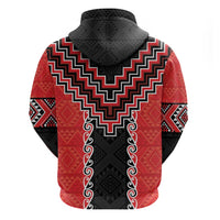Red Niho Taniwha Mix Poutama Hoodie Unique Taniko Aotearoa