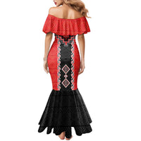 Red Niho Taniwha Mix Poutama Mermaid Dress Unique Taniko Aotearoa LT01 - Polynesian Pride
