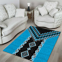 Sky Blue Niho Taniwha Mix Poutama Area Rug Unique Taniko Aotearoa
