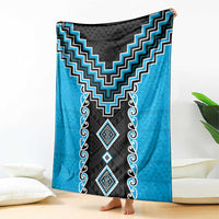 Sky Blue Niho Taniwha Mix Poutama Blanket Unique Taniko Aotearoa