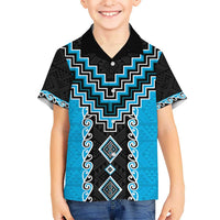 Sky Blue Niho Taniwha Mix Poutama Kid Hawaiian Shirt Unique Taniko Aotearoa