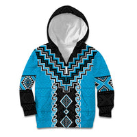 Sky Blue Niho Taniwha Mix Poutama Kid Hoodie Unique Taniko Aotearoa