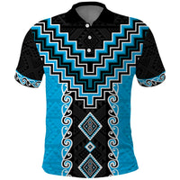 Sky Blue Niho Taniwha Mix Poutama Polo Shirt Unique Taniko Aotearoa