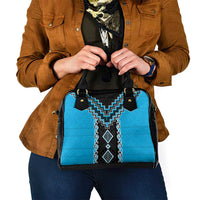 Sky Blue Niho Taniwha Mix Poutama Shoulder Handbag Unique Taniko Aotearoa