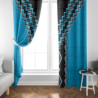 Sky Blue Niho Taniwha Mix Poutama Window Curtain Unique Taniko Aotearoa