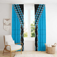 Sky Blue Niho Taniwha Mix Poutama Window Curtain Unique Taniko Aotearoa
