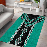 Teal Niho Taniwha Mix Poutama Area Rug Unique Taniko Aotearoa