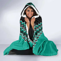 Teal Niho Taniwha Mix Poutama Hooded Blanket Unique Taniko Aotearoa