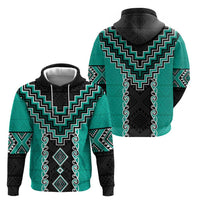 Teal Niho Taniwha Mix Poutama Hoodie Unique Taniko Aotearoa