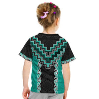 Teal Niho Taniwha Mix Poutama Kid T Shirt Unique Taniko Aotearoa