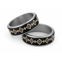 Yellow Niho Taniwha Mix Poutama Classic Ring Unique Taniko Aotearoa - Polynesian Pride