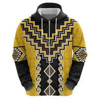 Yellow Niho Taniwha Mix Poutama Hoodie Unique Taniko Aotearoa