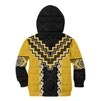Yellow Niho Taniwha Mix Poutama Kid Hoodie Unique Taniko Aotearoa