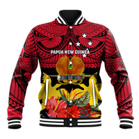 Papua New Guinea Baseball Jacket Bird Of Paradise Mix Polynesian Pattern LT01 Unisex Red - Polynesian Pride