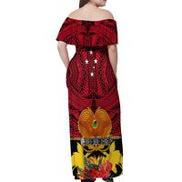 Papua New Guinea Off Shoulder Maxi Dress Bird Of Paradise Mix Polynesian Pattern LT01 - Polynesian Pride