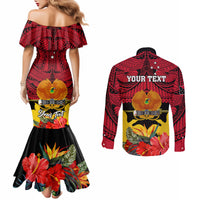 Personalised Papua New Guinea Couples Matching Mermaid Dress and Long Sleeve Button Shirts Bird Of Paradise Mix Polynesian Pattern LT01 - Polynesian Pride