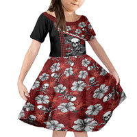 Hawaii Halloween Family Matching Puletasi Dress and Hawaiian Shirt Hibiscus Skull Kakau Pattern LT01 Daughter's Dress Red - Polynesian Pride