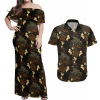 Javanese Batik Semen Couples Matching Off Shoulder Maxi Dress and Hawaiian Shirt Indonesian Traditional Pattern LT01 Black - Polynesian Pride