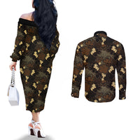 Javanese Batik Semen Couples Matching Off The Shoulder Long Sleeve Dress and Long Sleeve Button Shirt Indonesian Traditional Pattern LT01 - Polynesian Pride