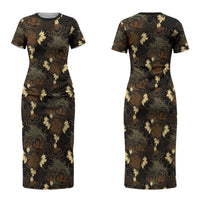 Javanese Batik Semen Couples Matching Short Sleeve Bodycon Dress and Long Sleeve Button Shirt Indonesian Traditional Pattern LT01 - Polynesian Pride