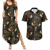 Javanese Batik Semen Couples Matching Summer Maxi Dress and Hawaiian Shirt Indonesian Traditional Pattern LT01 Black - Polynesian Pride