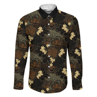 Javanese Batik Semen Family Matching Off The Shoulder Long Sleeve Dress and Hawaiian Shirt Indonesian Traditional Pattern LT01 Daughter's Dress Black - Polynesian Pride
