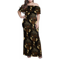 Javanese Batik Semen Family Matching Off Shoulder Maxi Dress and Hawaiian Shirt Indonesian Traditional Pattern