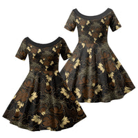 Javanese Batik Semen Family Matching Short Sleeve Bodycon Dress and Hawaiian Shirt Indonesian Traditional Pattern LT01 Daughter's Dress Black - Polynesian Pride