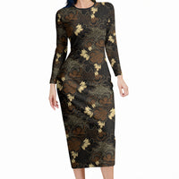 Javanese Batik Semen Long Sleeve Bodycon Dress Indonesian Traditional Pattern LT01 Long Dress Black - Polynesian Pride