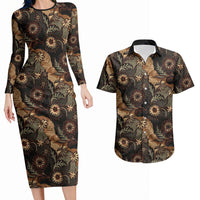 Batik Pedalaman Semen Lereng Style Couples Matching Long Sleeve Bodycon Dress and Hawaiian Shirt Indonesian Traditional Pattern LT01 Black - Polynesian Pride