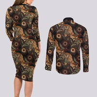 Batik Pedalaman Semen Lereng Style Couples Matching Long Sleeve Bodycon Dress and Long Sleeve Button Shirt Indonesian Traditional Pattern LT01 - Polynesian Pride
