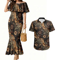 Batik Pedalaman Semen Lereng Style Couples Matching Mermaid Dress and Hawaiian Shirt Indonesian Traditional Pattern LT01 Black - Polynesian Pride