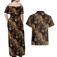 Batik Pedalaman Semen Lereng Style Couples Matching Off Shoulder Maxi Dress and Hawaiian Shirt Indonesian Traditional Pattern LT01 - Polynesian Pride