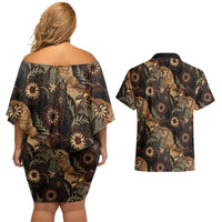 Batik Pedalaman Semen Lereng Style Couples Matching Off Shoulder Short Dress and Hawaiian Shirt Indonesian Traditional Pattern LT01 - Polynesian Pride