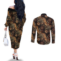 Batik Pedalaman Semen Lereng Style Couples Matching Off The Shoulder Long Sleeve Dress and Long Sleeve Button Shirt Indonesian Traditional Pattern LT01 - Polynesian Pride