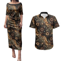 Batik Pedalaman Semen Lereng Style Couples Matching Puletasi and Hawaiian Shirt Indonesian Traditional Pattern LT01 Black - Polynesian Pride